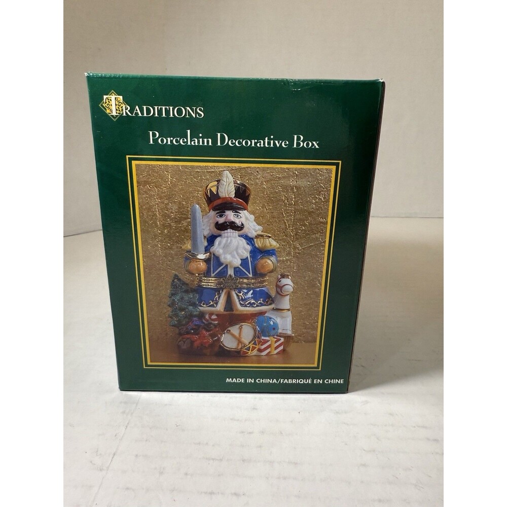 Traditions Nutcracker Porcelain Hinged Keepsake Decorative Box New Hand Painted
